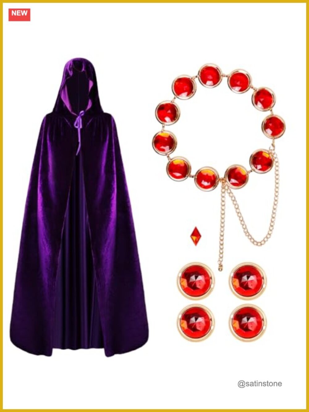 Purple Velvet Cape and Raven Belt Set Halloween Cosplay Costume